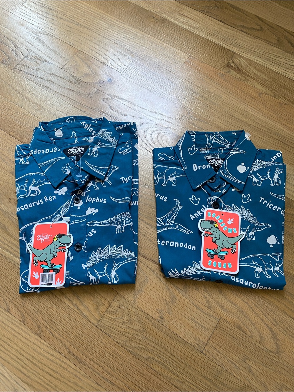 NWT Eighty Eight 7 & 4 Matching Set Dinosaur Button-Up Shirts - Blue Dino Print